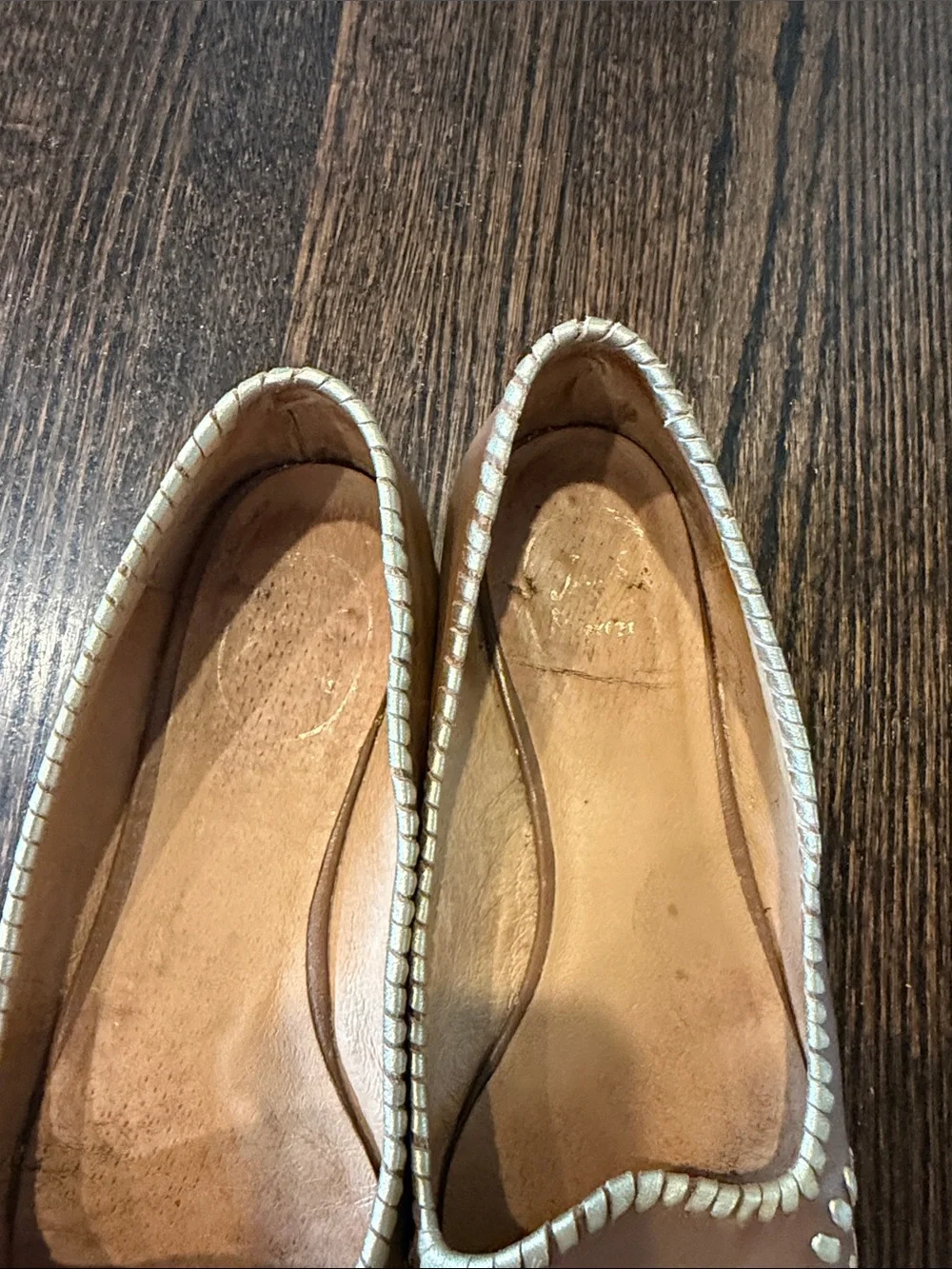 Jack Rogers Brown Gold Leather Women's Embroidered Ballet Flats
